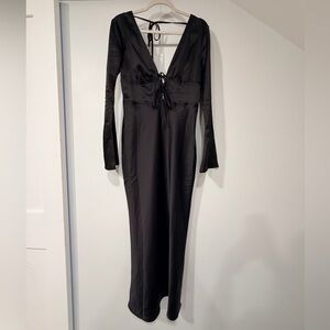 Princess Polly Black Satin Long Sleeve Dress